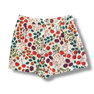 Anthro Maeve Cherry Print Cotton Shorts Fruit Floral Summer US 4